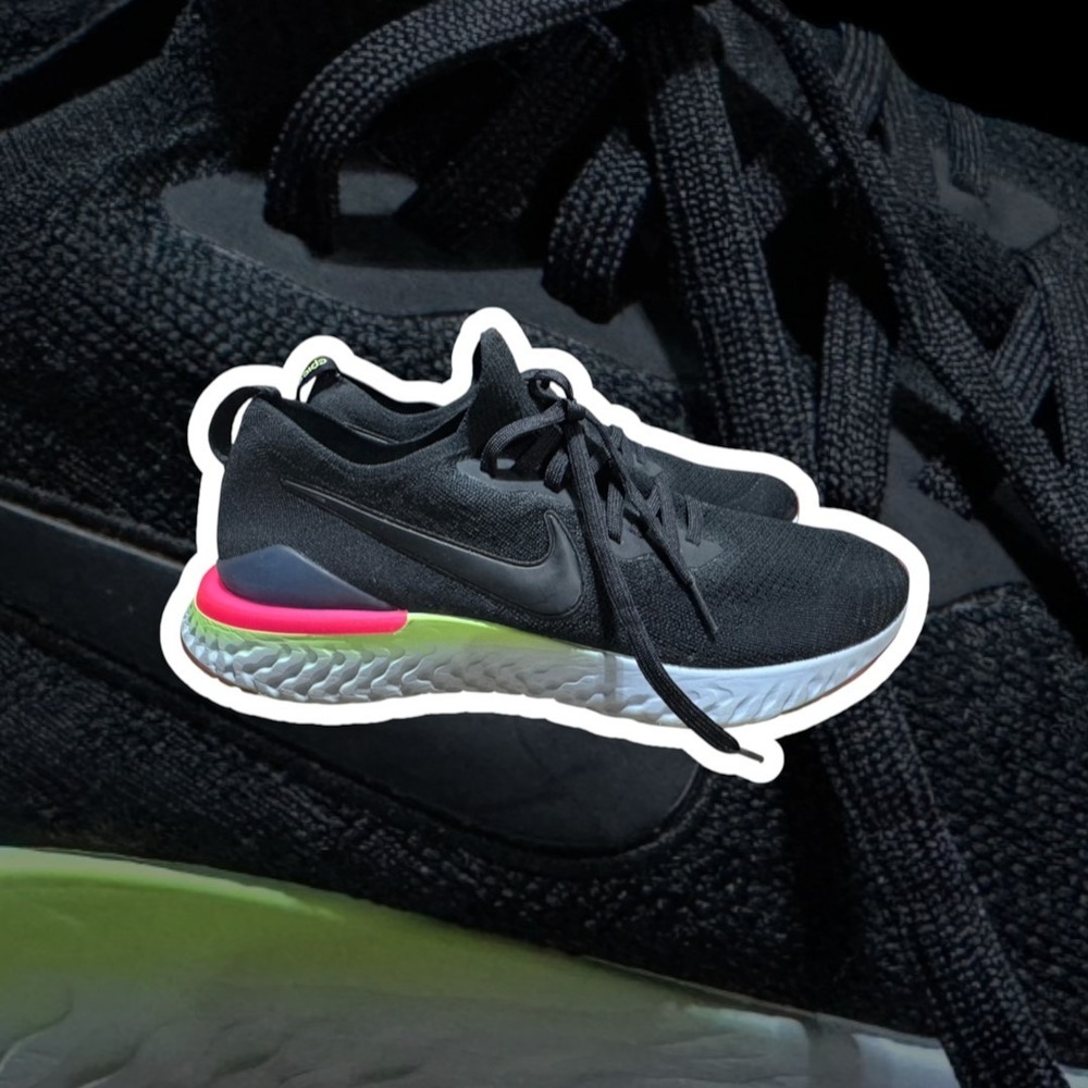Nike Epic React 2 Flyknit Men 15 Black Sapphire Lime Pink Shoes BQ8928-003